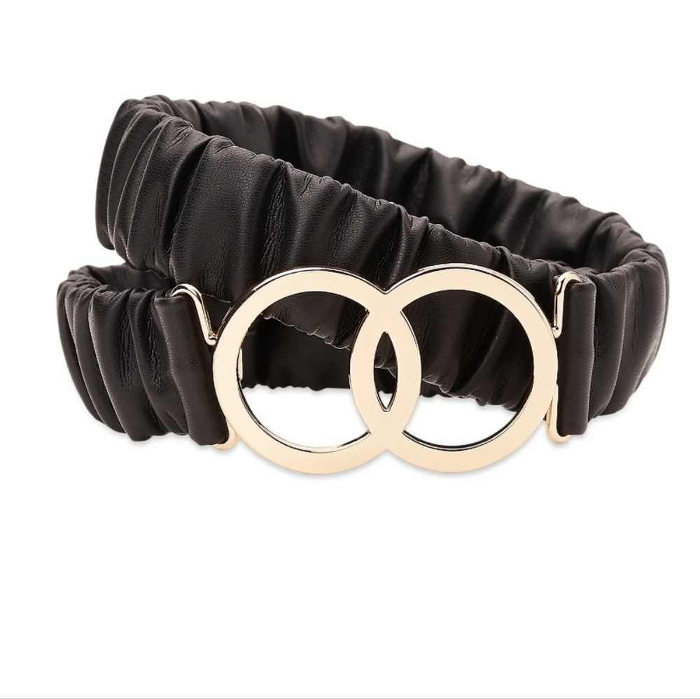 Madden NYC Women's Ruched  Stretch Belt, Black Size L/XL